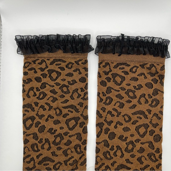 Women's Ruffle Trim Knit Leopard Print Anklet Socks - A New Day™ Brown/Black - Picture 5 of 6